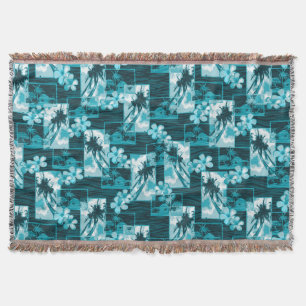 Niihau Island Hawaiian Plumeria and Palm Tree Throw Blanket