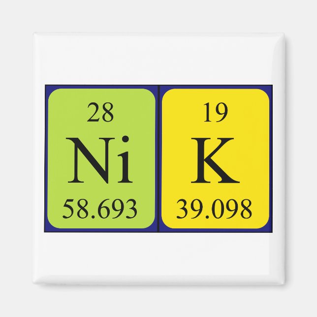 Nik periodic table name magnet (Front)