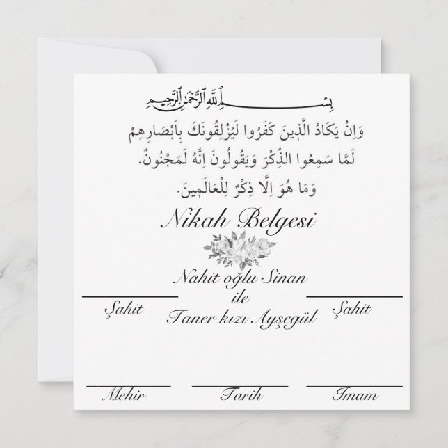Nikah belgesi invitation (Front)