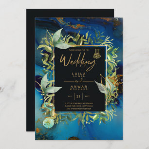 NIKAH - Blue Gold Islamic Wedding Invitations
