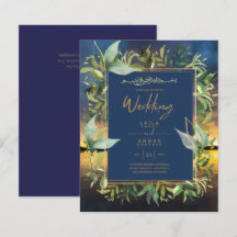 NIKAH - Blue Gold Islamic Wedding Invitations
