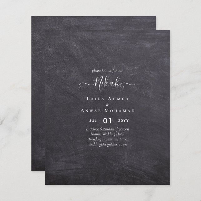 NIKAH - Budget Islamic Wedding Invitations Custom (Front/Back)