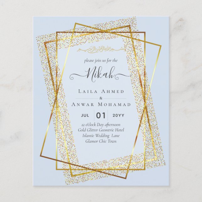NIKAH Gold Frame Bismillah Islamic Wedding Invites Flyer (Front)