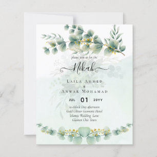 NIKAH Greenery Gold Wedding Invitations Bilingual