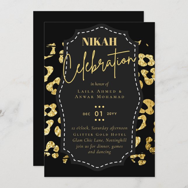 NIKAH - Modern Gold Glitter BUDGET WEDDING Invites (Front/Back)