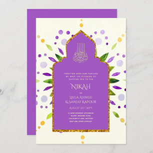 NIKAH - Modern Mandala Purple Gold Wedding Invitat Invitation