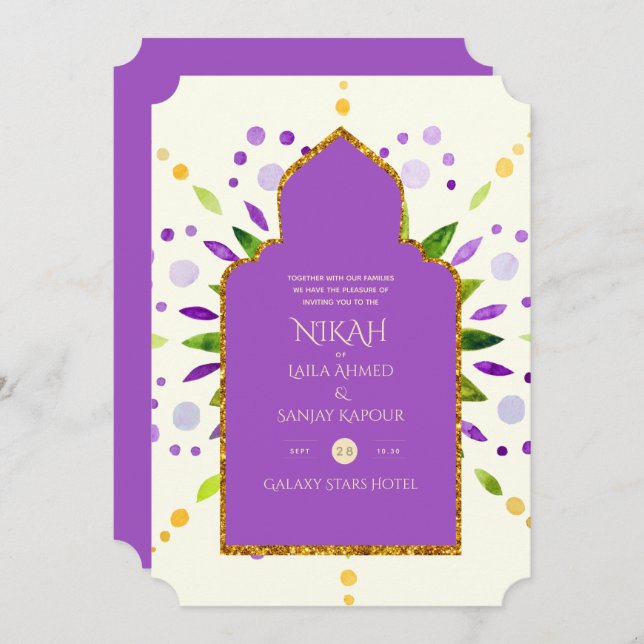NIKAH - Modern Mandala Purple Gold Wedding Invitat Invitation (Front/Back)