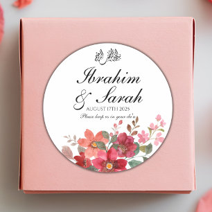 Nikah Muslim Wedding Favour Red Floral Classic Round Sticker