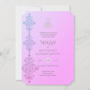 NIKAH - Ornate Islamic Gold Blush Pink Wedding Inv Invitation
