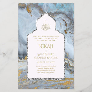 NIKAH - Ornate Islamic Mosque Blue Gold Wedding Fl Flyer