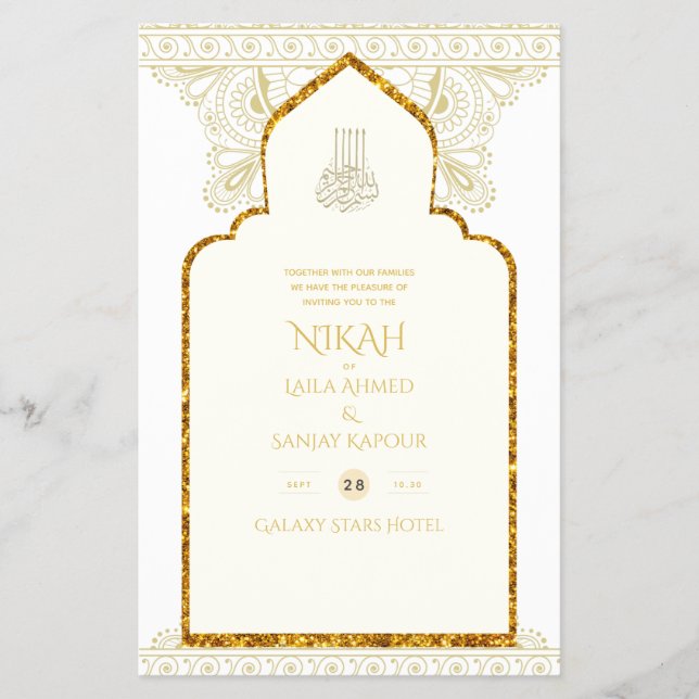 NIKAH - Ornate Islamic Mosque Gold Wedding Flyer (Front)