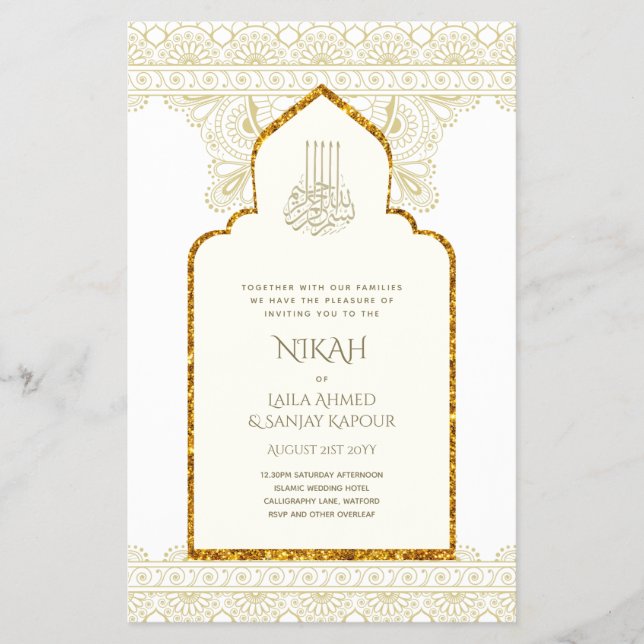 NIKAH - Ornate Islamic Mosque Gold Wedding Flyer (Front)