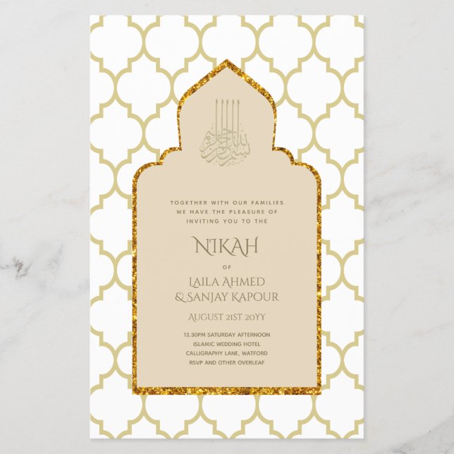 NIKAH - Ornate Islamic Mosque Gold Wedding Flyer (Front)