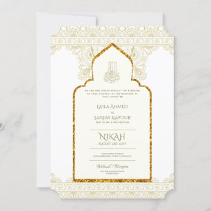 NIKAH - Ornate Islamic Mosque Gold Wedding Invitation