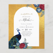 NIKAH Peacock Floral Gold Frame Islamic Wedding Fl