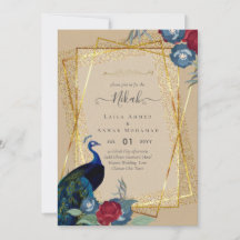 NIKAH Peacock Floral Gold Frame Islamic Wedding