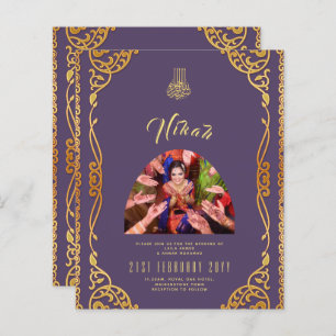 NIKAH Plum Gold PHOTO Wedding Invitation