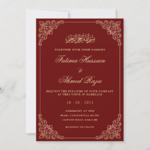Nikah Red Gold Islamic Muslim Wedding Invitation