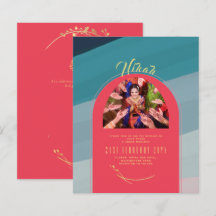 NIKAH Teal Red Gold PHOTO Wedding Invitation