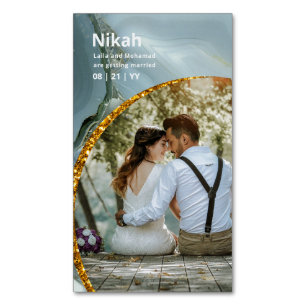 NIKAH - Wedding Budget Agate Gold Teal PHOTO Magnetic Business Card