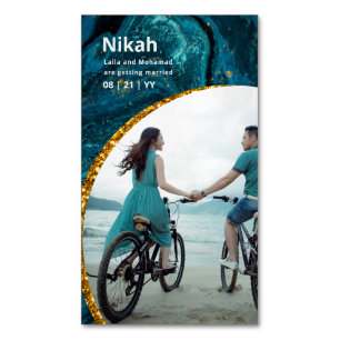 NIKAH - Wedding Budget Agate Gold Teal PHOTO Magnetic Business Card