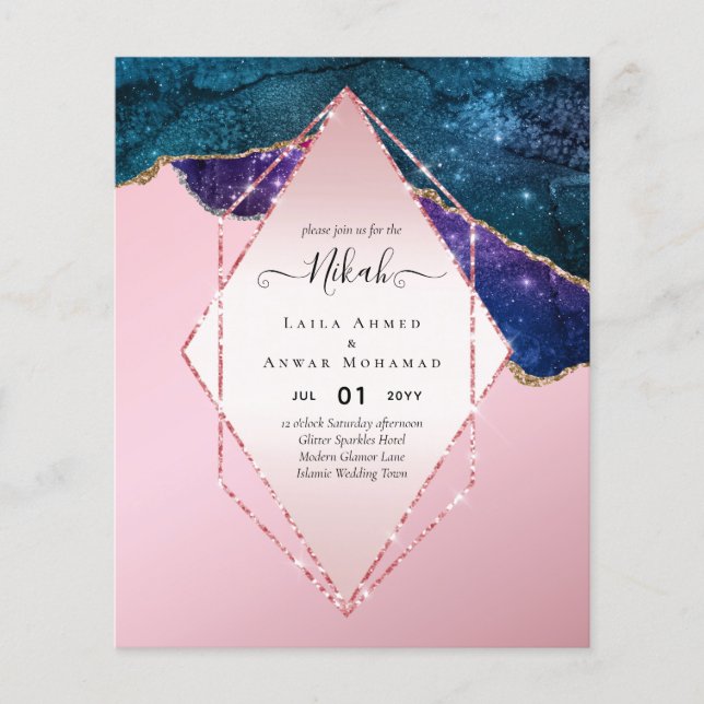 Nikah Wedding Invites  AGATE GOLD GLITTER BUDGET Flyer (Front)