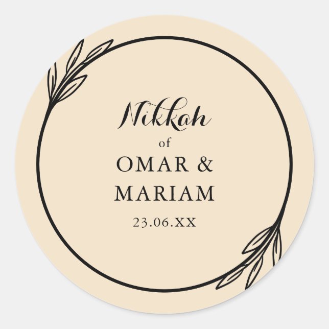 Nikkah Elegant Gold Dust Botanical Quote Classic Round Sticker (Front)