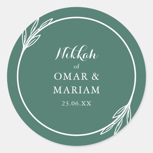 Nikkah Elegant Ivy Botanical Quote Classic Round Sticker (Front)