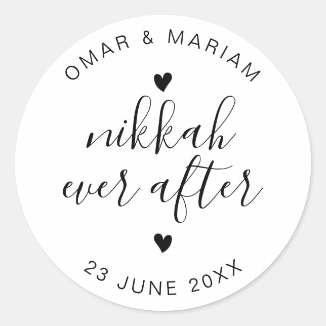 Nikkah Ever After Elegant Quote with Black Text  Classic Round Sticker (Front)