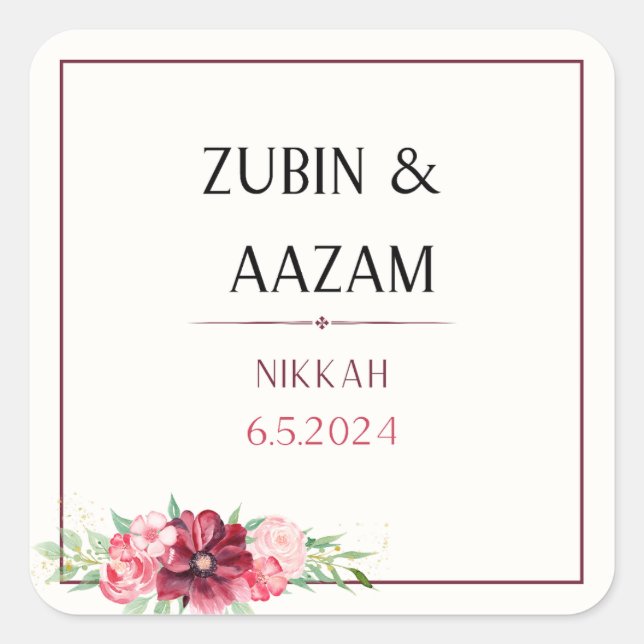 Nikkah favour Sticker, personalised stickers (Front)