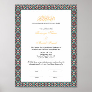 nikkah islamic marriage certificate poster