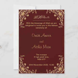 Nikkah wedding invite red and gold