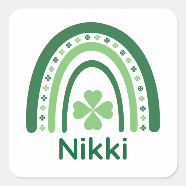 Nikki Name Clover Boho Rainbow Square Sticker (Front)
