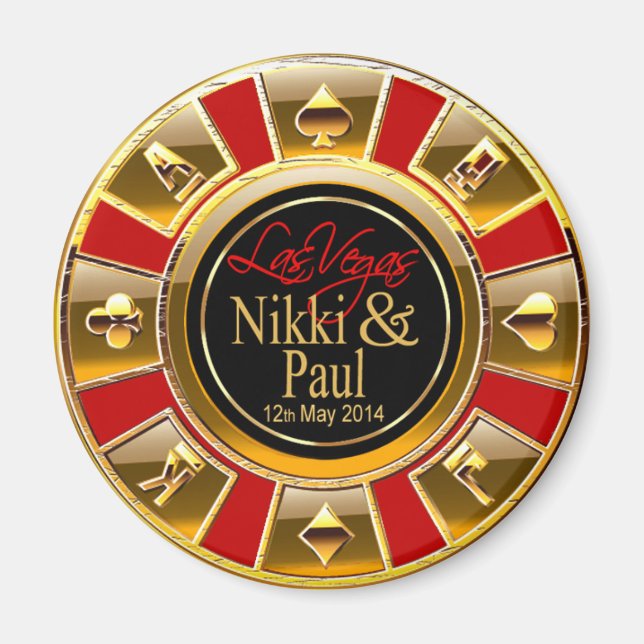 Nikki & Paul Las Vegas Gold Casino Chip Favour Magnet (Front)