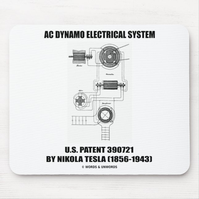 Nikola Tesla AC Dynamo Electrical System Patent Mouse Pad (Front)