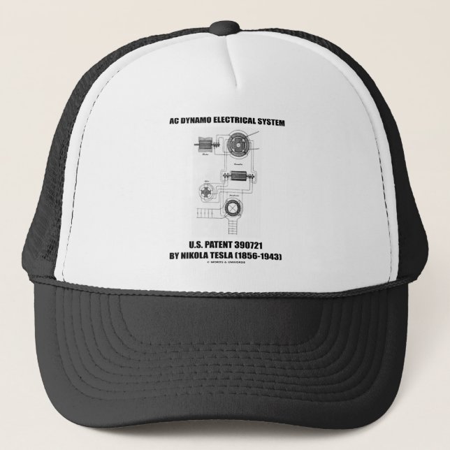 Nikola Tesla AC Dynamo Electrical System Patent Trucker Hat (Front)