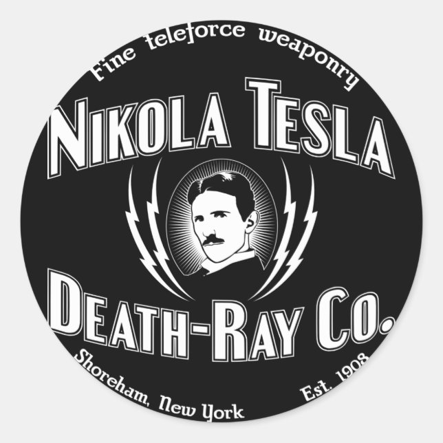 Nikola Tesla Death-Ray Co. Classic Round Sticker (Front)