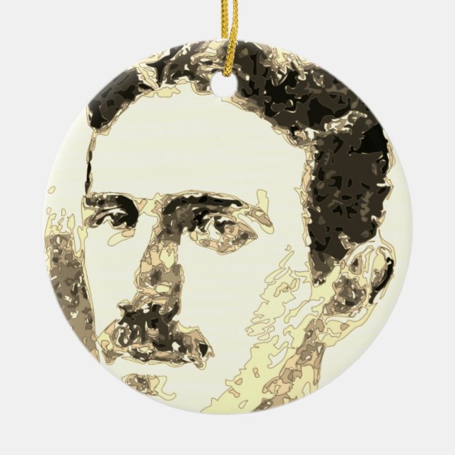 Nikola Tesla Drawing In Sepia Ceramic Ornament (Front)