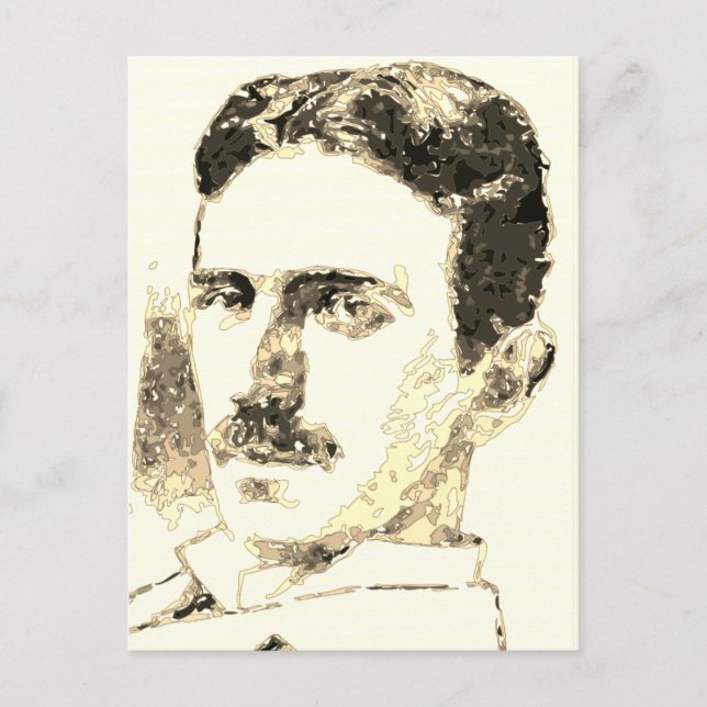 Nikola Tesla Drawing In Sepia Postcard (Front)
