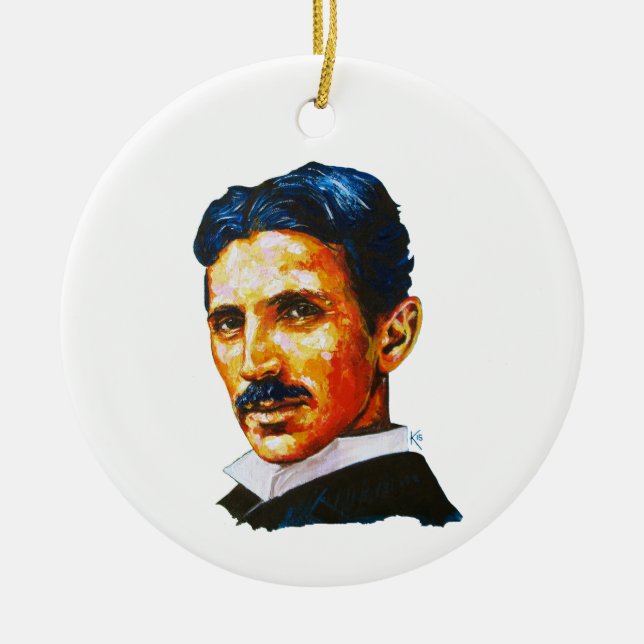 Nikola Tesla painting Ceramic Ornament (Front)