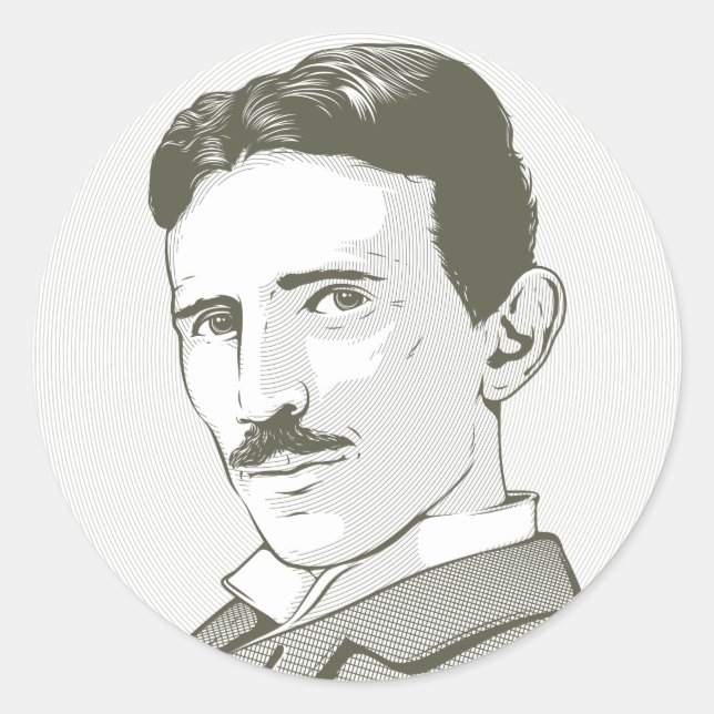 Nikola Tesla Portrait Classic Round Sticker (Front)