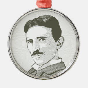 Nikola Tesla Portrait Metal Ornament