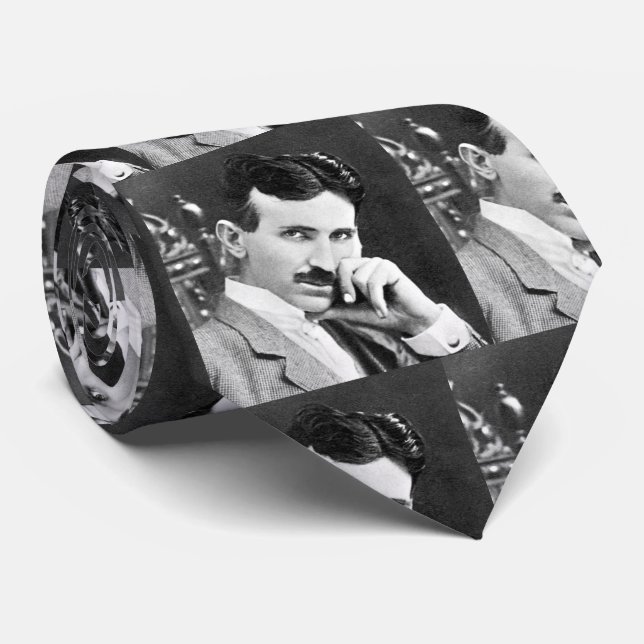 Nikola Tesla Portrait Pattern Tie (Rolled)