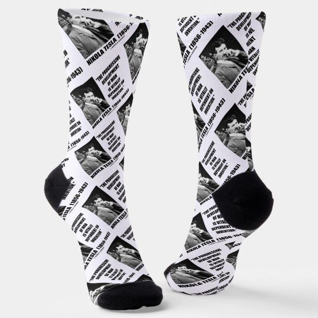 Nikola Tesla Progressive Development Of Man Quote Socks (Angled)
