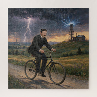 Nikola Tesla Riding Bicycle To His Lab Circa 1893 Jigsaw Puzzle