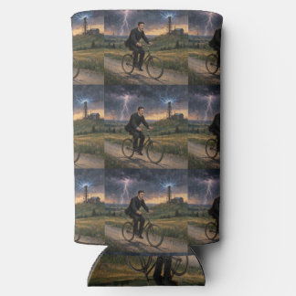 Nikola Tesla Riding Bicycle To His Lab Circa 1893  Seltzer Can Cooler