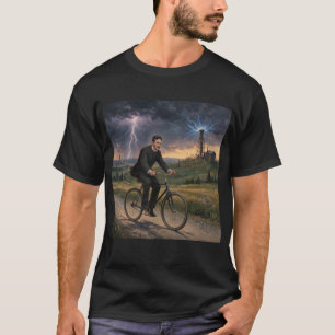 Nikola Tesla Riding Bicycle To His Lab Circa 1893 T-Shirt