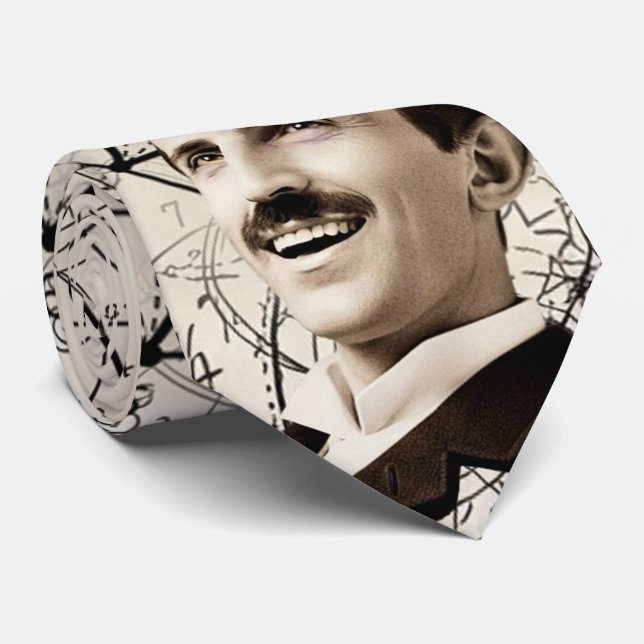 Nikola Tesla - Smiling - 369 Key for the Universe Tie (Rolled)