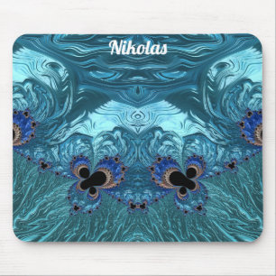 NIKOLAS ~ Blue Aqua and Black Design Mouse Pad