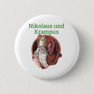 Nikolaus and Krampus German Christmas 6 Cm Round Badge